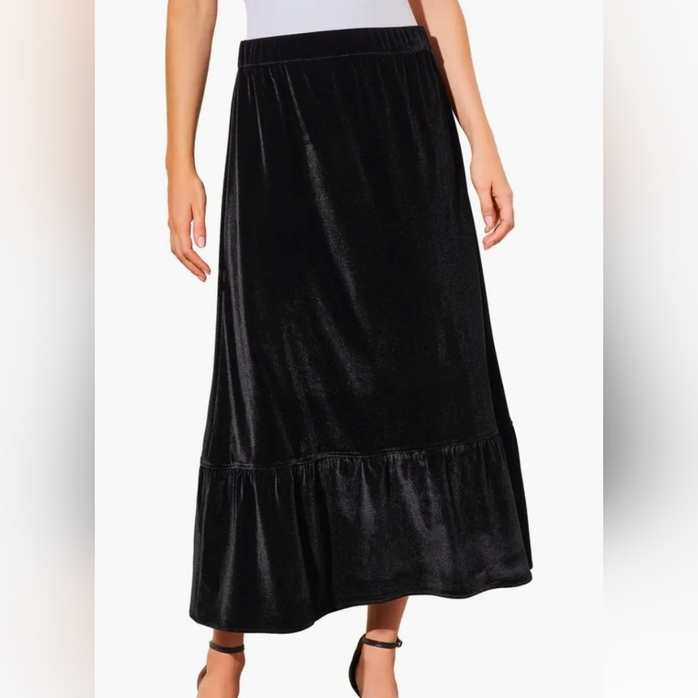NWT Ming Wang Flounce Skirt Velvet Small Midi Elastic Waist